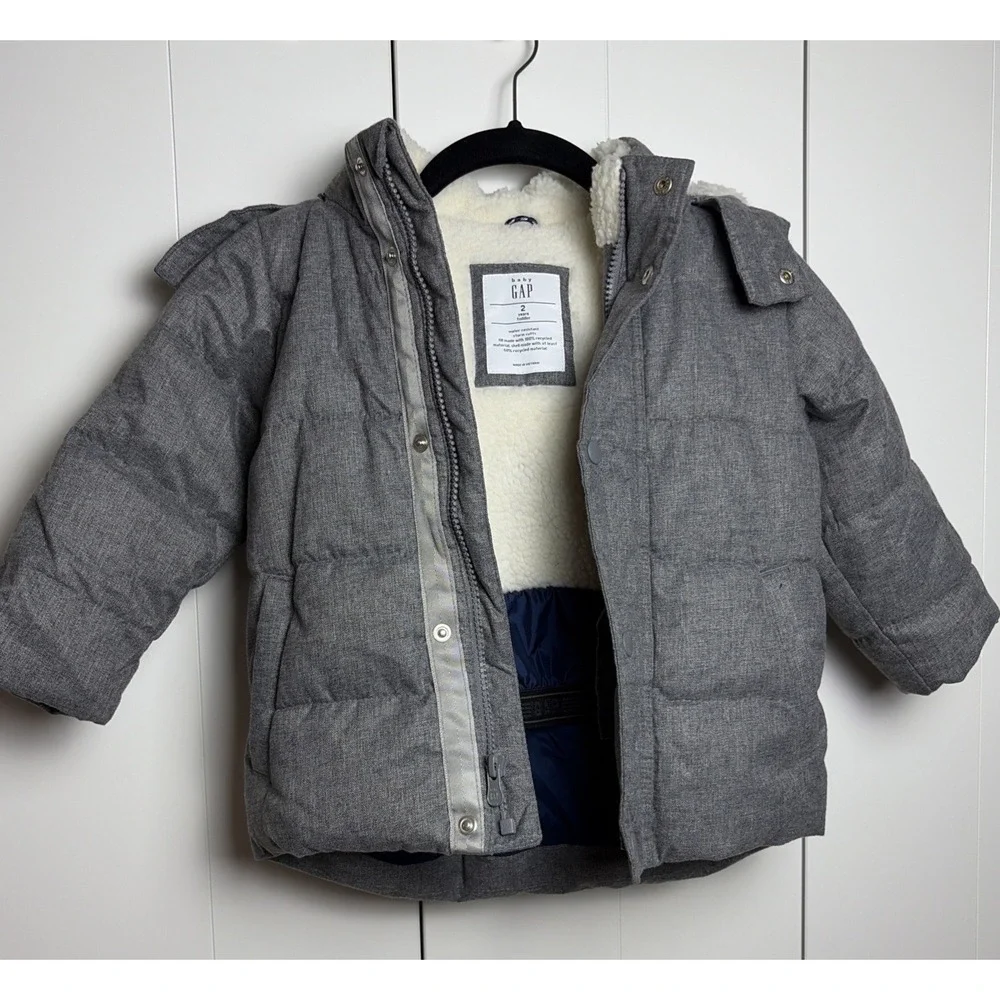 Any Gap Toddler Cold Control Max Puffer Jacket 2 Years Dark Gray Sherpa Lining